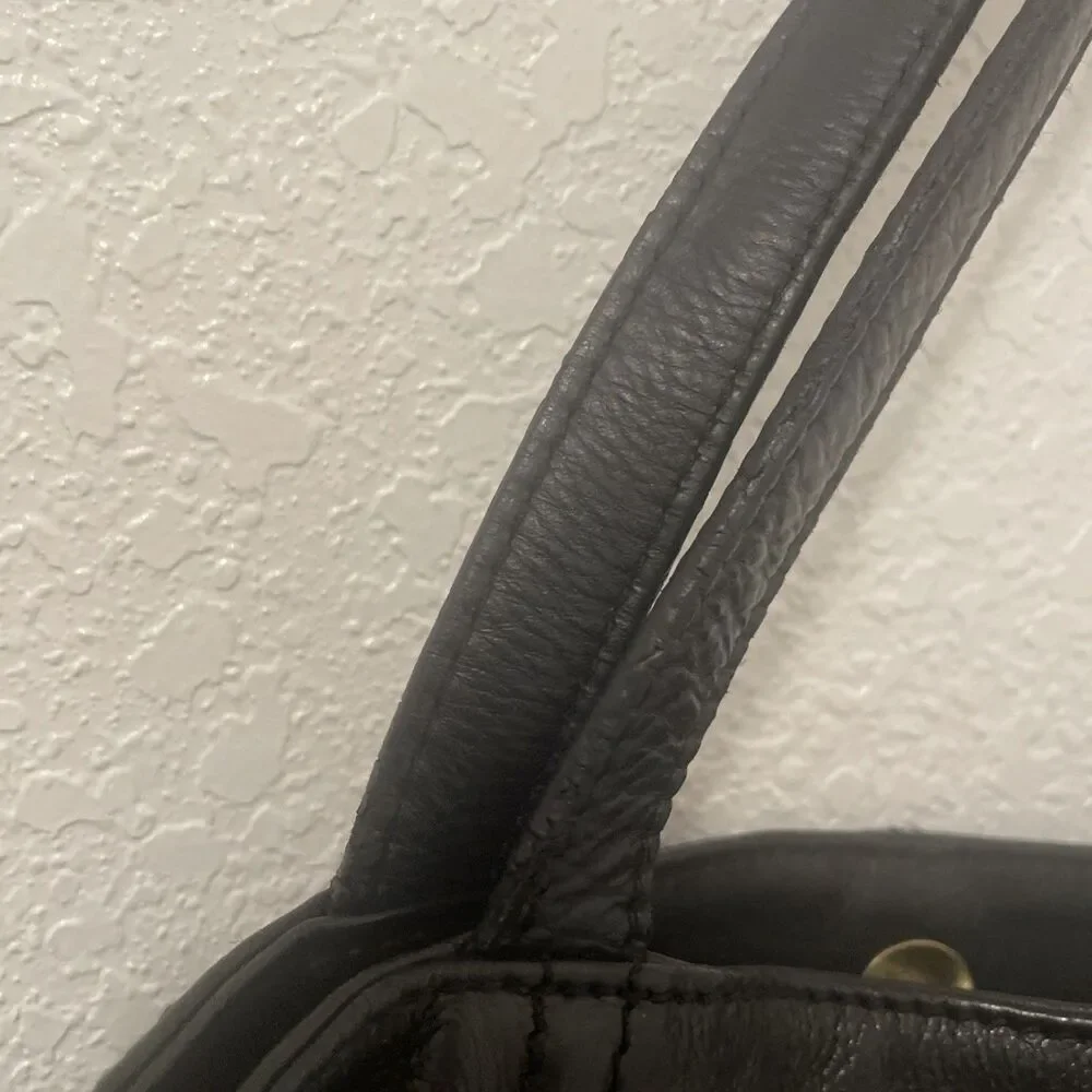 Lucky Brand Tote Black Leather Shoulder Bag Purse Handbag Large